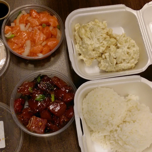 Pokē, Mac Salad, and Rice